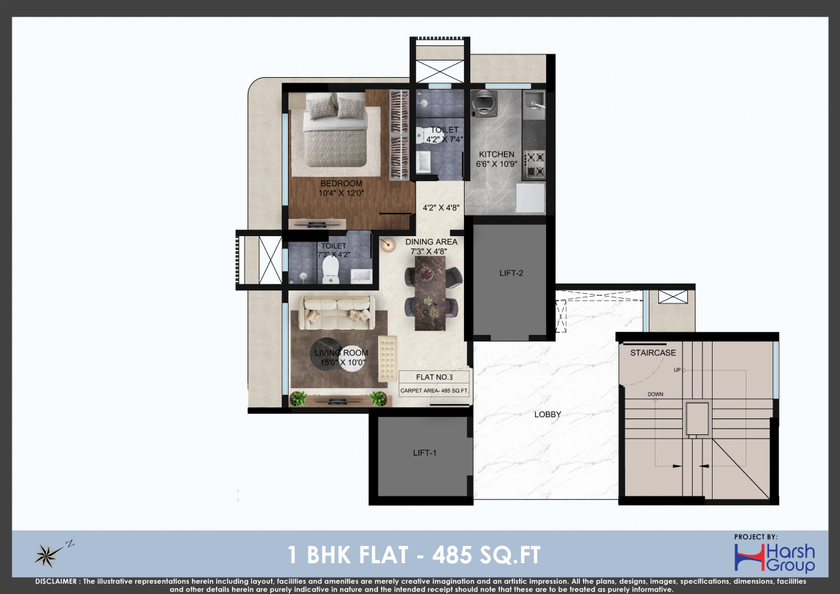 1 BHK - 485 SQ.FT